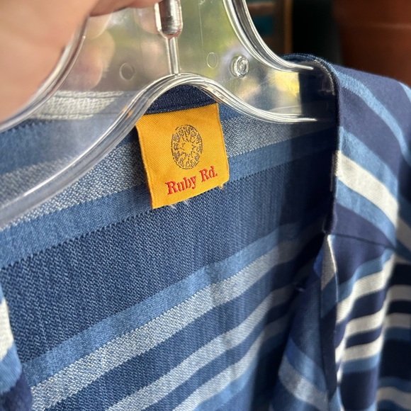 Ruby Rd. Navy and Light Blue Striped Cardigan - Picture 10 of 16